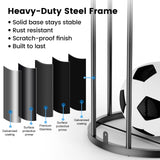 Garage Ball Storage Rack – Freestanding & Wall Mounted Sports Organizer with Elastic Cords Holds 7 Balls – Space Saving Basketball Soccer Football Holder for Home Kids Room WoodArtSupply