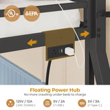 ADORNEVE Low Bunk Bed Twin Over Twin with Storage Bookshelves, 2 Drawers & Power Outlet, LED Metal Floor Bunk with Full-Length Guardrail & Metal Slats, No Box Spring Needed, for Kids, Black ADORNEVE