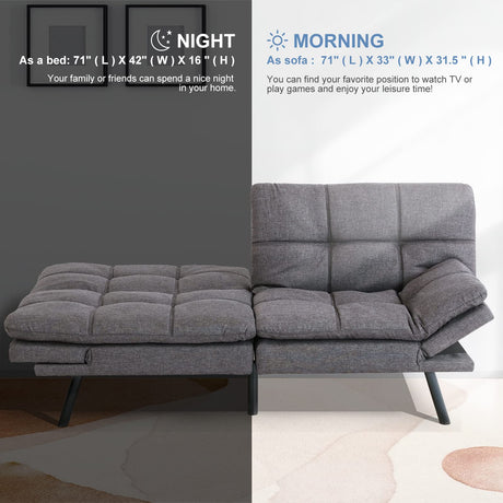 MUUEGM Futon Sofa Bed Memory Foam Futon Sofa Bed Convertible Sleeper Couch Bed,Modern Futon Couch Love Seat w/Adjustable Armrests,for Living Room Compact Spaces Offices Apartment,Studio,Grey MUUEGM