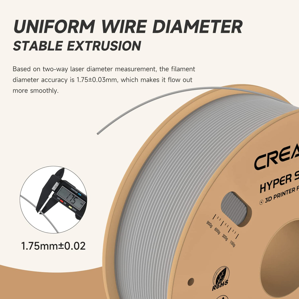Official Creality Hyper PLA Filament 1.75mm, High Speed PLA 30-600mm/s 3D Printer Filament, Dimensional Accuracy +/-0.02mm, Fit Most FDM 3D Printers, 1KG(2.2lbs) Spool Gray Creality
