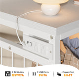 EnHomee 49.2" W White Dresser for Bedroom with Hanging Rack,6 Drawer Dresser with LED Lights & Charging Station, Fabric Dressers & Chest of Drawer with Clothes Rack, Wooden Top, Grid Panel, Closet EnHomee