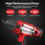 Eastvolt 800W Electric Impact Wrench, Heavy Duty 7.5 Amp Corded Max Torque 450 Ft-lbs 3400 RPM, 1/2 Inch with Hog Ring Anvil Eastvolt