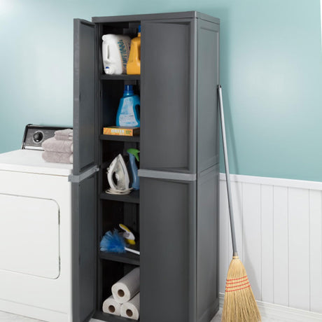 Sterilite 2-Pack Storage Cabinet, Garage, Pantry & Kitchen Closet, 4 Shelves, Gray Sterilite