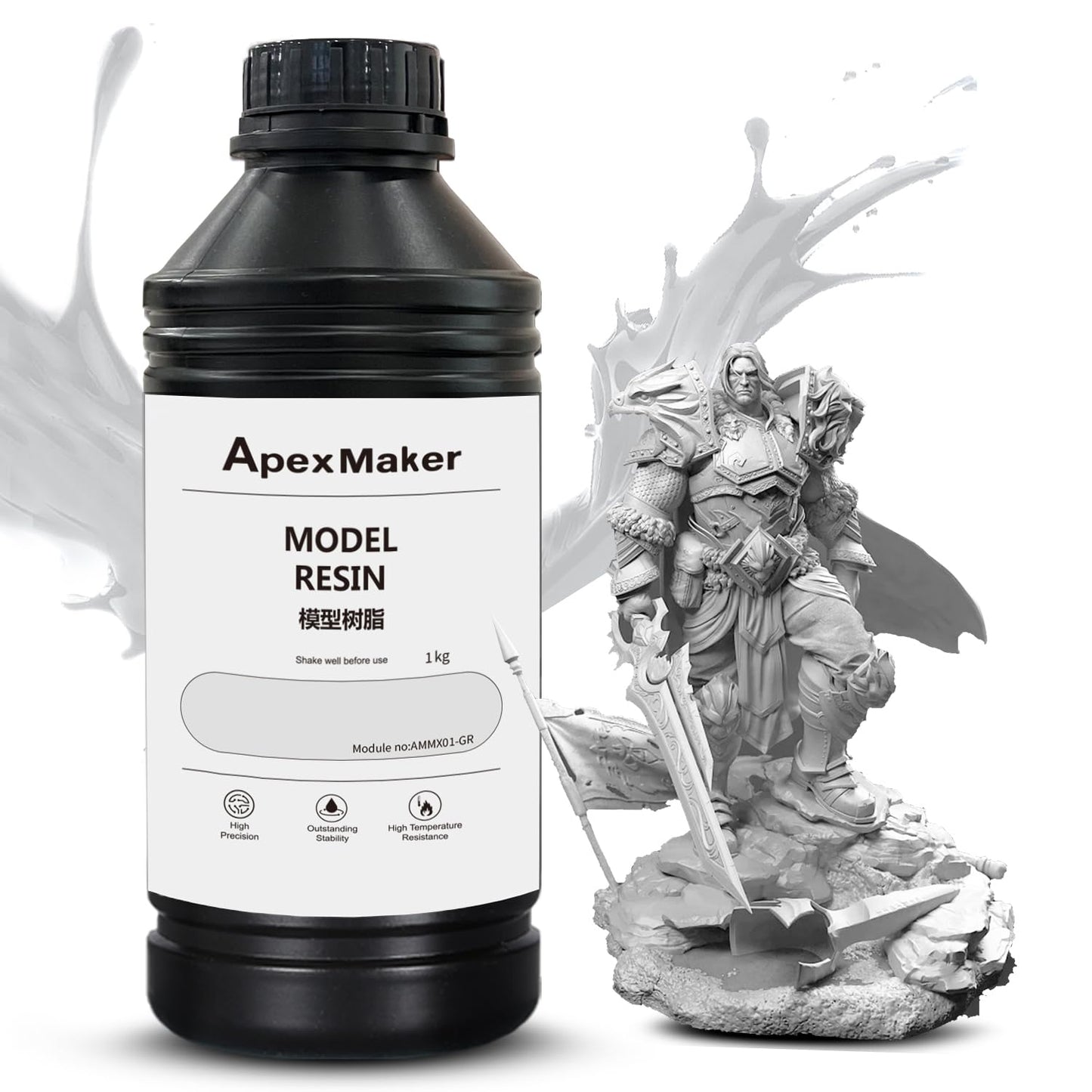 ApexMaker 3D Printer Resin, Photopolymer Resin, High Precision, Low Odor, Rapid Cure for LCD DLP SLA 3D Printers - 385-405nm UV Curing Technology, Premium Quality Liquid Resin - 1000g, Grey