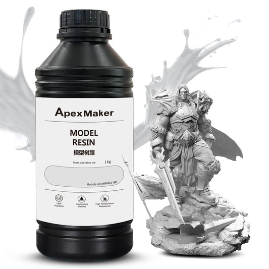 ApexMaker 3D Printer Resin Grey, 1000g, High Precision, Low Odor, Quick Curing Standard Photopolymer Resin, 385-405nm UV Curing 3D Printing Liquid Photopolymer Resin for LCD DLP SLA 3D Printers