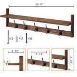 BAMEOS Wall Mounted Coat Rack with Adjustable Easy Install, Rust Proof, Brown Wooden Material, 28.9 Inch Length BAMEOS