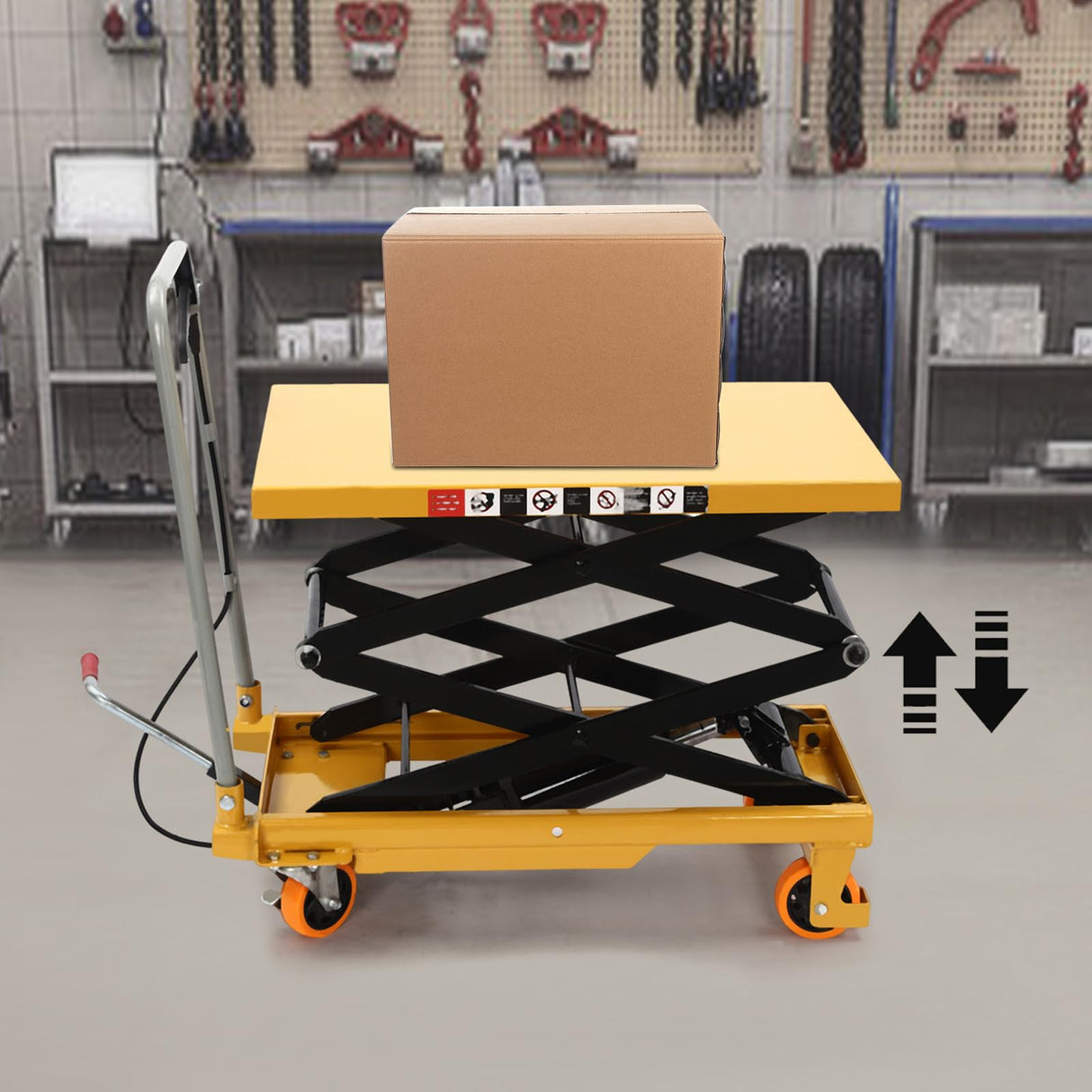 Ageanbri Hydraulic Lift Table Cart, Double Scissor Lift Table Hydraulic Lift with Locking Wheels Material Lift Pallet Truck for Factories, Warehouses Supermarkets (35.43*19.69*38.19in 770lbs Yellow) Ageanbri