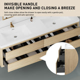 Gxcevsou 72" Floating Bathroom Vanity with Sink, Double Sink Wall Mounted Bathroom Storage Vanity Cabinet, Modern Bathroom Sink Cabinet with Soft Close Drawers, Pre-Assembled, Natural Oak Gxcevsou