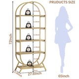 Kogven Bookshelf Arched Bookcase, Industrial 5 Tier Open Book Shelves with Metal Frame, 72" Tall Freestanding Display Rack for Home Office, Living Room,Nature Wood and Gold Kogven