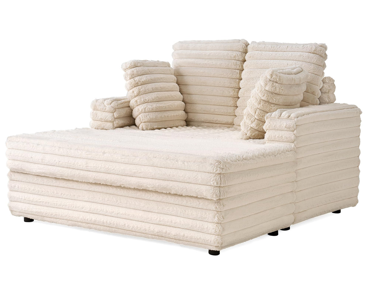 VanAcc 53 Inch Chaise Lounge Indoor, Upholstered Sofa Bed with Throw Pillows and Armrests, Sleeper Chair- Plush Chair Bed for Living Room, Off-White VanAcc