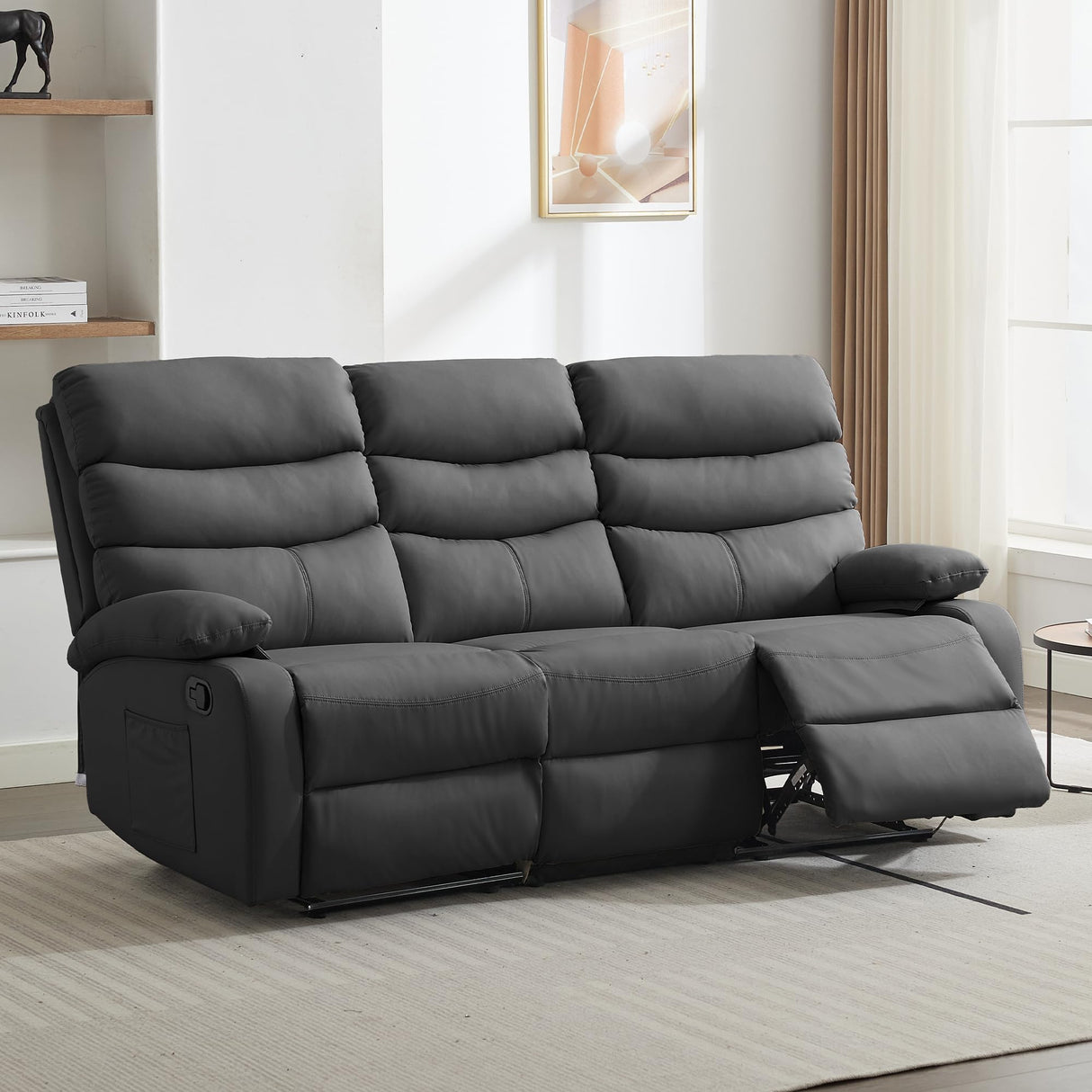 GNMLP2020 Loveseat Recliner Sofa Set, Small Leather Couch 3-Seater Manual Seater Reclining, Triple Recliner Chair for Living Room, RV, Home Theater Seating(Grey, 3 Seater Sofa) GNMLP2020