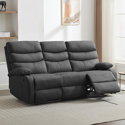 GNMLP2020 Loveseat Recliner Sofa Set, Small Leather Couch 3-Seater Manual Seater Reclining, Triple Recliner Chair for Living Room, RV, Home Theater Seating(Grey, 3 Seater Sofa)