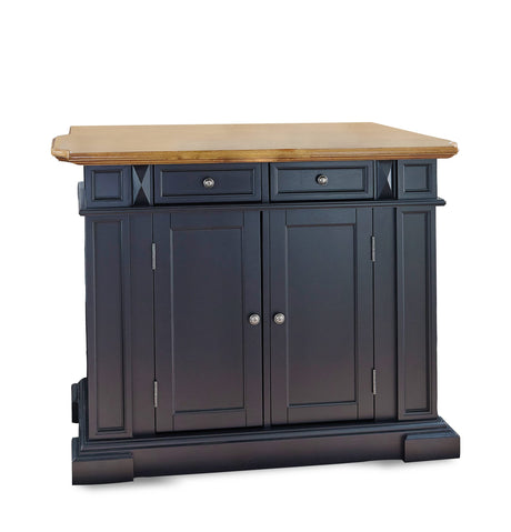 homestyles Americana Kitchen Island with Wood Top and Drop Leaf Breakfast Bar, Storage with Drawers and Adjustable Shelves, 50 Inch Width, Black and Oak homestyles
