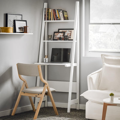 Haotian SoBuy Ladder Shelf Desk, Bookcase, Book Shelf, Leaning Desk with Shelves, Wall Shelf, White FRG60-W