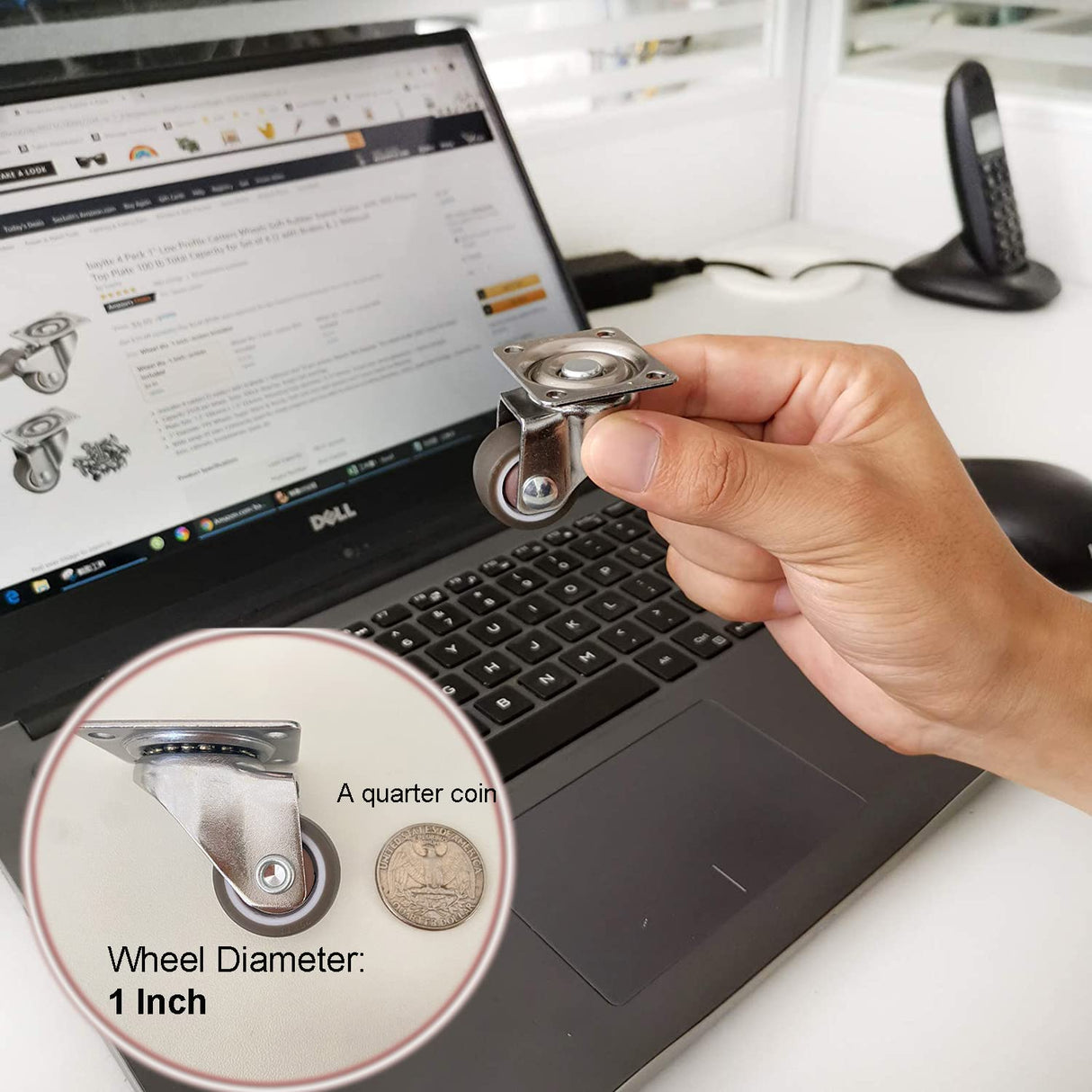 bayite 4 Pack 1" Low Profile Casters Wheels Soft Rubber Swivel Caster with 360 Degree Top Plate 100 lb Total Capacity for Set of 4 (2 with Brakes & 2 Without) bayite