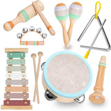 Raimy Musical Instruments Set - Neutral Colors Wooden Montessori Toys Percussion Music Modern Boho Xylophone Birthday Gifts for 1 2 3 Year Old Kids Baby Toddlers Boys Girls with Storage Bag Raimy