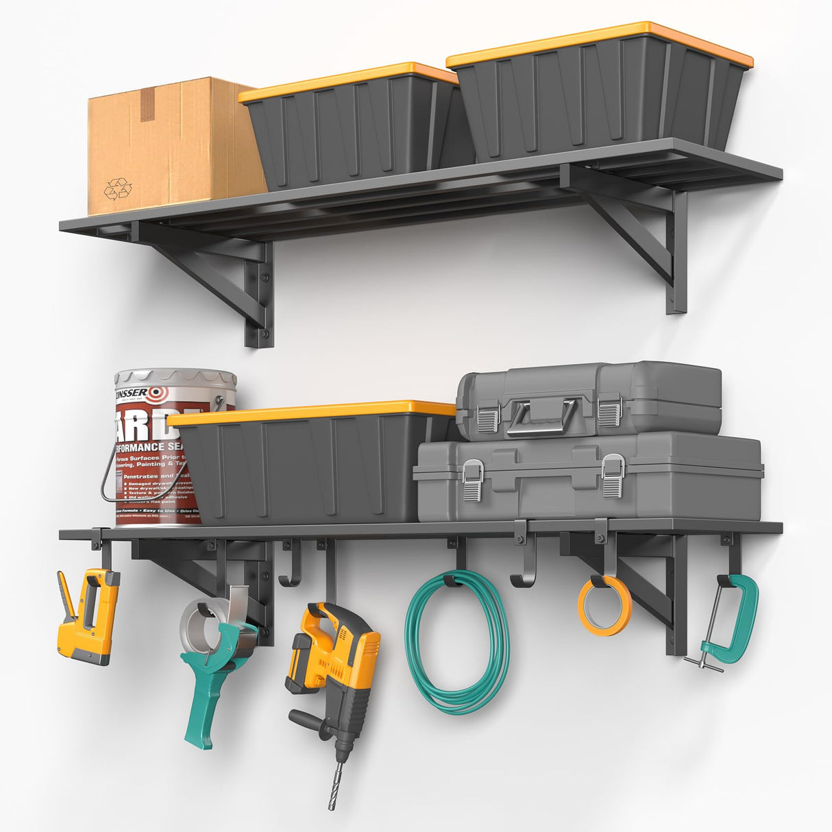 Jusgym 2-Pack 1x4ft Heavy Duty Garage Shelving, 1' x 4' Garage Wall Shelving Wall Mounted (2pack-1x4ft) Jusgym