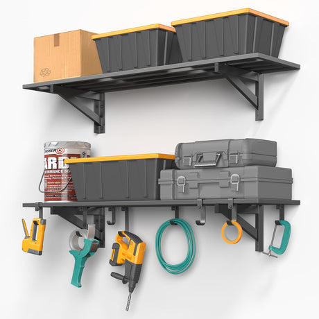 Jusgym 2-Pack 1x4ft Heavy Duty Garage Shelving, 1' x 4' Garage Wall Shelving Wall Mounted (2pack-1x4ft) Jusgym