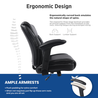 Ergonomic Mid-Back Premium Faux Leather Adjustable Drafting Chair with Multi-Function Arms and Foot Ring, Standing-Desk Matched Tall Swivel Computer Office Stool, Black