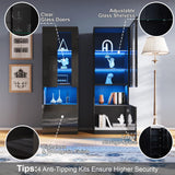 AMERLIFE Entertainment Center with Fireplace and Bookcases, Includes 80" 2-Tier Fireplace TV Stand with 40" Fireplace, 2 x High Gloss Bookshelves with LED Lights & Glass Doors, Obsidian Black AMERLIFE