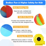 AKEYDIY Inflatable Bounce House for Kids, Fun Jumping Area with Basketball Hoop, Large Pool, Long Slide with Climbing Wall Bouncy House with Air Blower Outdoor Backyard AKEYDIY