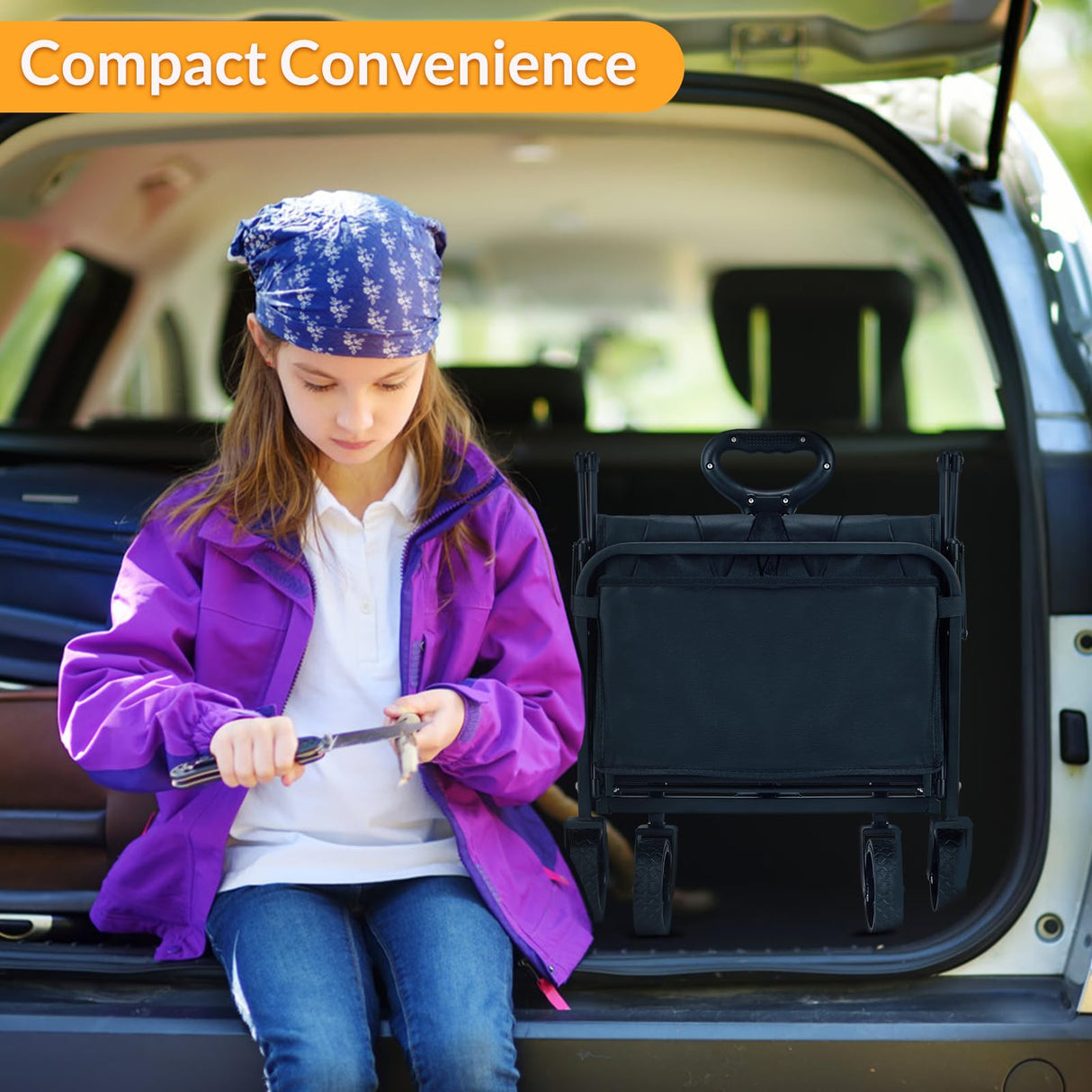 Collapsible Wagon Cart,Portable Folding Wagon, Smart Utility Foldable Outdoor Garden Wagon Cart for Sports, Shopping, Camping 75L Capacity GUDNYCE