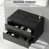 eclife 30" Bathroom Vanities Cabinet with Sink Combo, Wall Mounted Floating Cabinet w/Decor Lines, White Curved Ceramic Vessel Sink W/ORB Water Save Faucet & Pop Up Drain, Black eclife