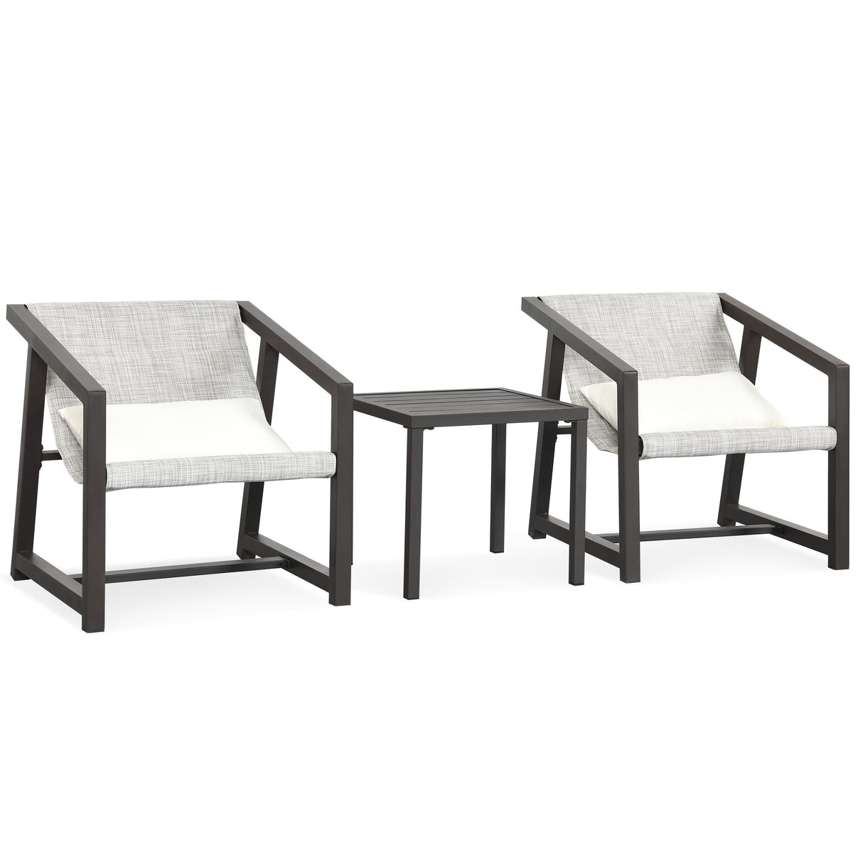 YITAHOME 3-Piece Outdoor Furniture Set, All-Weather Textile Patio Bistro Set with Pillows, Small Patio Conversation Set for Balcony Outside, Outdoor Sling Chairs and Side Table - Brown & Ivory YITAHOME