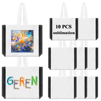 OKBA Sublimation Tote Bags, blank polyester shopping canvas tote bags side black for DIY Crafting and Decorating (10)