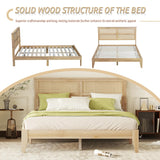 anwickjeff Boho Queen Size Bed Frame with Natural Rattan Headboard, Wooden Platform Bedframe, Under Bed Spacious Storage, No Box Spring Needed (Natural, Queen) anwickjeff
