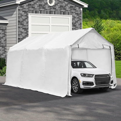 17x10 ft Carport Canopy Heavy Duty Waterproof Garage Car Shelter Storage Shed with Walls and 2 Doors - WoodArtSupply