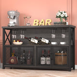 LVB Industrial Dark Gray Oak Wine Bar Cabinet with Storage Rack and Glass Holders LVB