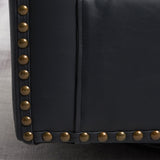 KINWELL 29" Wide Tufted Faux Leather Swivel Barrel Chair, PU Leather Modern Upholstered Accent Chairs with Nailhead Trim, Small Armchair for Living Room Bedroom, Black KINWELL