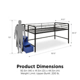 DHP Junior Twin Metal Loft Bed with Storage Steps, Multifunctional Space-Saving Solution - Black with Blue Steps DHP