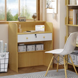 OmySalon Reception Desk with Counter, Small Front Desk w/Lockable Drawer, Wooden Modern Reception Table for Salon Lobby Office Home (Original Wood, 32) OmySalon
