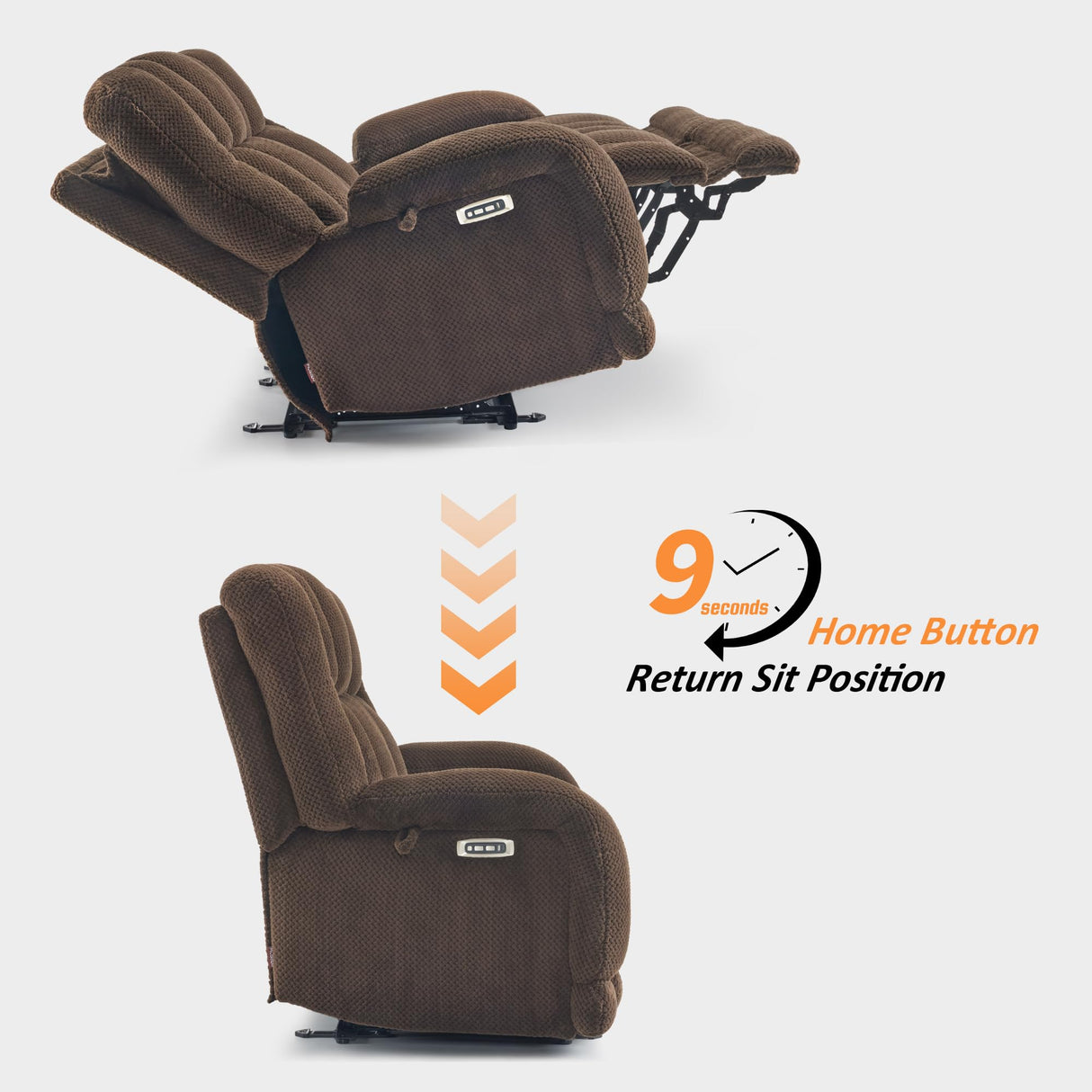 MCombo 64.6" Oversize Power Reclining Loveseat Sofa with Adjustable Headrest, Heat and Vibration, Fabric Electric Loveseat Recliner with USB Charge Ports for Living Room 6855 (Brown) MCombo