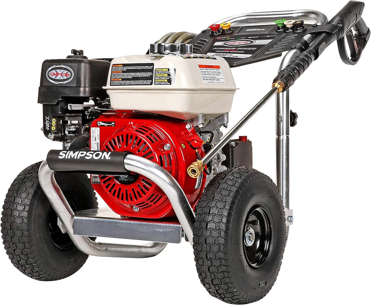 SIMPSON Cleaning ALH3425 Aluminum Series 3600 PSI Gas Pressure Washer, 2.5 GPM, Honda GX200 Engine, Includes Spray Gun and Extension Wand, 5 QC Nozzle Tips, 5/16-inch x 35-foot MorFlex Hose, 49-State SIMPSON