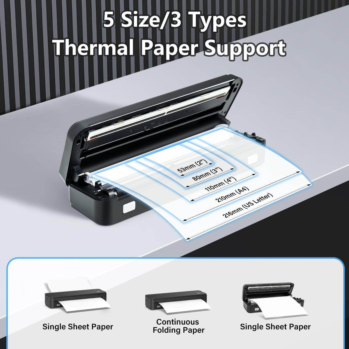 JADENS Wireless Portable Thermal Printer, 8.5''11'' Thermal Paper, 300DPI, Bluetooth, Inkless, Compatible with iOS, Android & Laptop JADENS