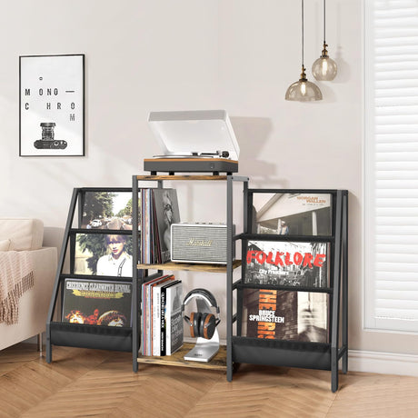 Record Player Stand with Vinyl Storage, Record Player Table with Vinyl Record Storage Up to 280 Albums, Turnta ble Stand with Record Holder Vinyl Display Shelf, Record Cabinet for Vinyls Media Stereo Tewinko