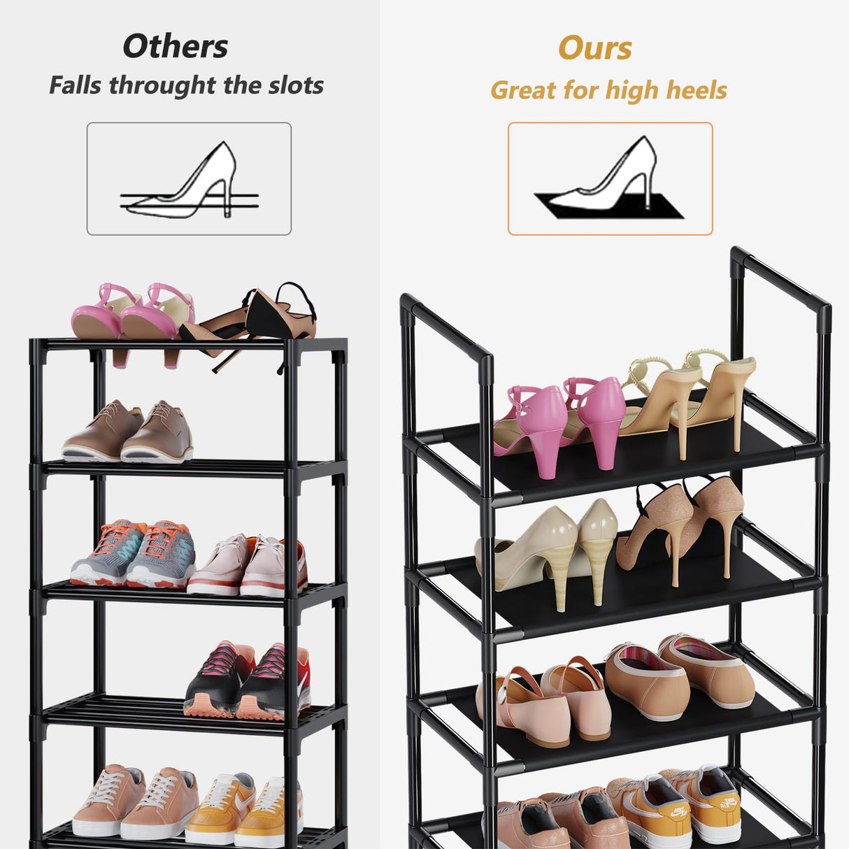 WOKKOW Narrow Tall Shoe Rack Organizer for Closet Entryway 10 Tier Vertical Shoe Storage Shelf Holds 20-25 Pairs with Hooks WOKKOW