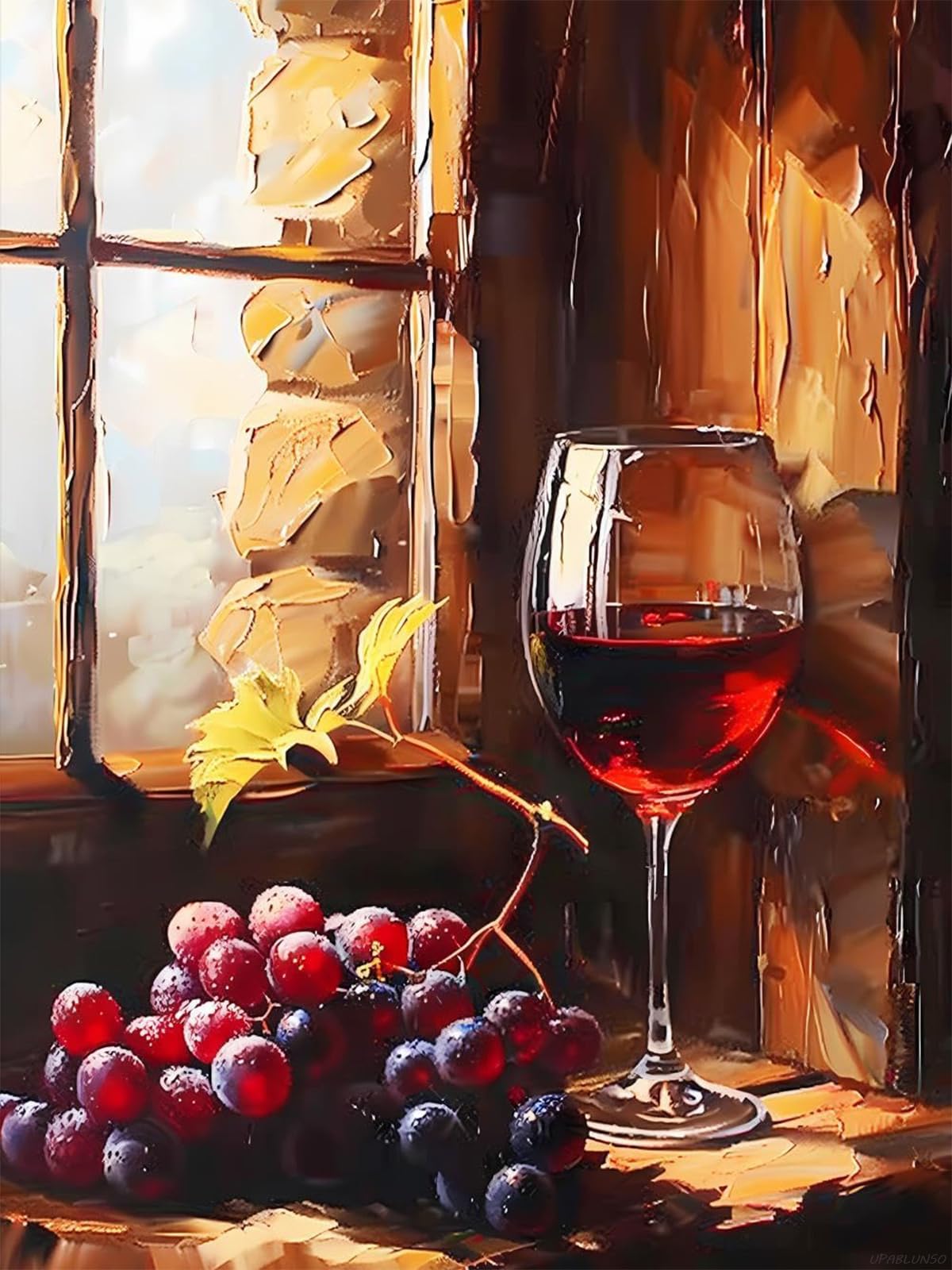 UPABLUNSO Wine by The Window Diamond Painting Kit for Adult DIY Full Drill Diamond Art Wine 5D Diamond Dots Kits Painting Crafts for Home Decor 12x16 inch UPABLUNSO