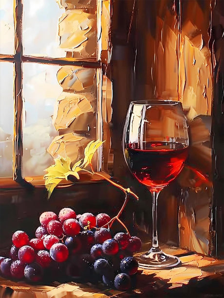 UPABLUNSO Wine by The Window Diamond Painting Kit for Adult DIY Full Drill Diamond Art Wine 5D Diamond Dots Kits Painting Crafts for Home Decor 12x16 inch UPABLUNSO