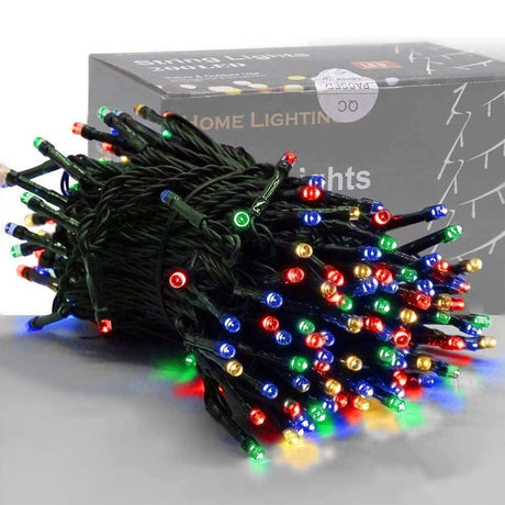 HOME LIGHTING 66ft Christmas Decorative Mini Lights, 200 LED Green Wire Fairy Starry String Lights Plug in, 8 Lighting Modes, for Indoor Outdoor Xmas Tree Wedding Party Decoration (Multicolor) HOME LIGHTING