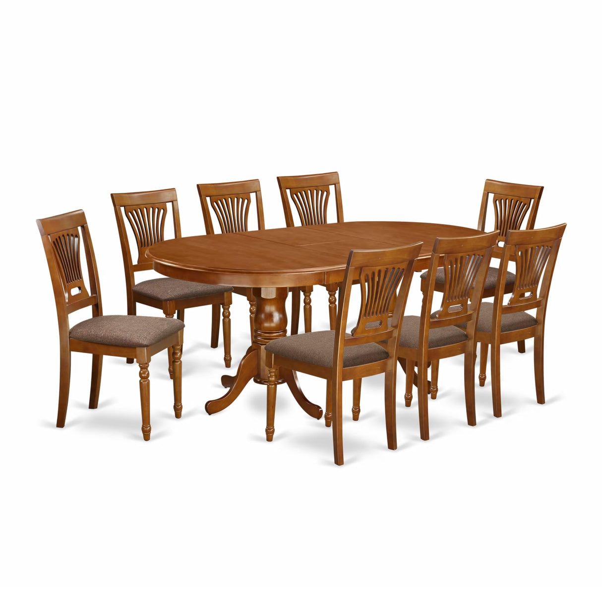 East West Furniture PLAI9-SBR-C 9 Piece Dining Set Includes an Oval Dining Room Table with Butterfly Leaf and 8 Linen Fabric Upholstered Chairs, 42x78 Inch, Saddle Brown East West Furniture