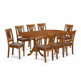 East West Furniture PLAI9-SBR-C 9 Piece Dining Set Includes an Oval Dining Room Table with Butterfly Leaf and 8 Linen Fabric Upholstered Chairs, 42x78 Inch, Saddle Brown East West Furniture