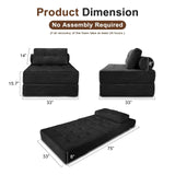Nigoone Sofa Bed Futon, Versatile Foldable Sleeper Chair with Pillow, Supportive Memory Foam, Plush Corduroy Fabric, Cozy Floor Couch, Convertible Mattress for Bedroom/Living Room/Guest/Office, Black Nigoone