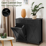 Clevich Double Tilt Out Trash Cabinet 20 Gal, Kitchen Wooden Recycling Cabinet, Hidden Trash Can Holder w/Drawers & Tabletop, Dog-Proof Trash Bin Cabinet, Trash Bins NOT Included(Black) Clevich