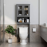 Meilocar Over The Toilet Storage Cabinet, Bathroom Storage Cabinet Over Toilet, Space Saver with 2 Tempered Glass Doors, Grey Meilocar