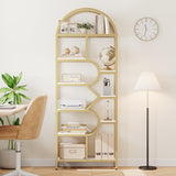 CABIHOME Bookshelf 6-Tier Arched, 82" Tall Modern Bookcase with Geometric Metal Frame, Gold and White Large Open Storage Shelf for Living Room, Home, Office CABIHOME