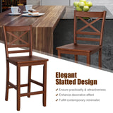 COSTWAY Bar Stools Set of 2, 25'' Antique Kitchen Counter Height Chairs with Wooden X-Shaped Backrest & Rubber Wood Legs, Suitable for Home, Cafe COSTWAY